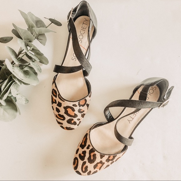 Sole Society Shoes - Sole Society Leopard Ankle Strap Flats. Size 8.5.